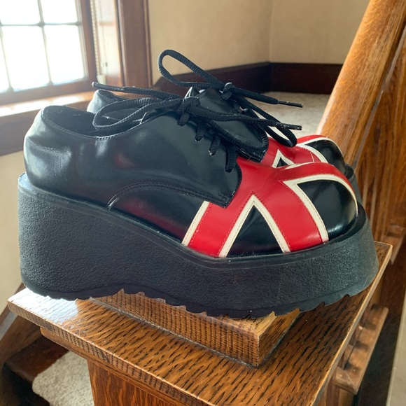 -SOLD-Vintage Union Jack Lace Up Platform Loafers - Picture 4 of 5